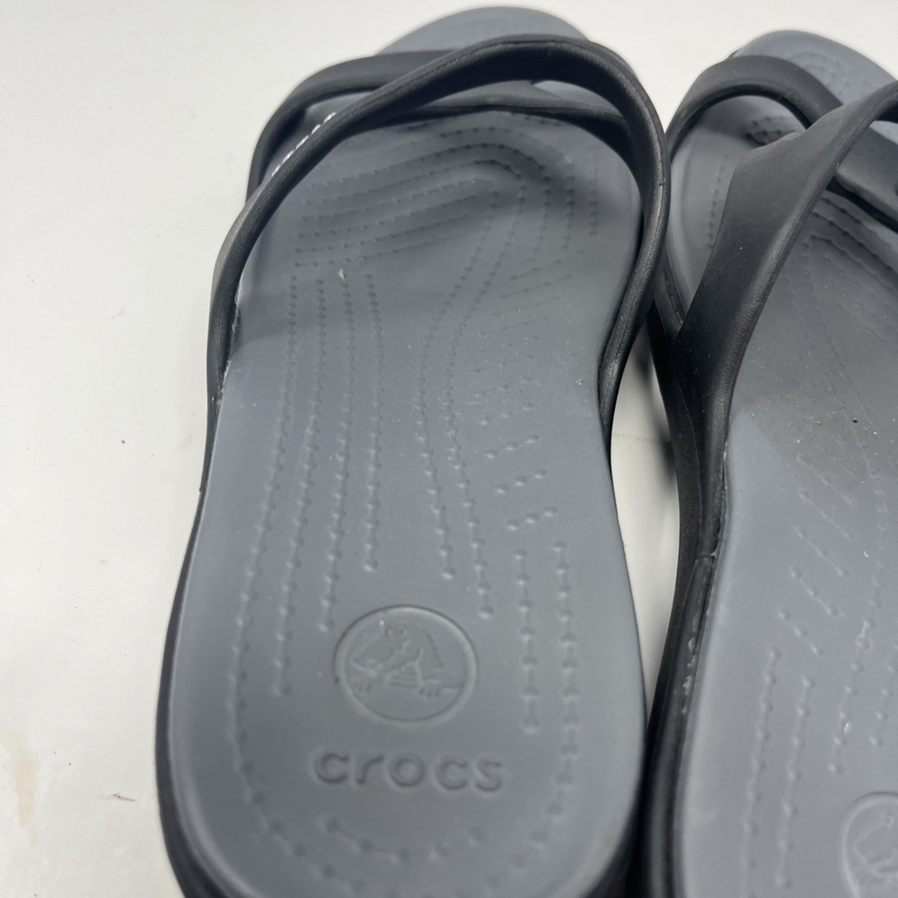 Crocs Hilga Black Gray Slip On Slides Womens Size 10 Wedge Summer Sandal Beach - Picture 9 of 15